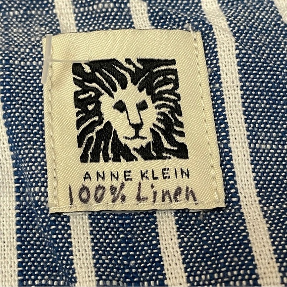 Anne Klein Shirt Dress Blue and White Stripes Cotten Blend Linen Feel - Picture 5 of 12